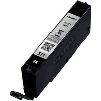 Black Canon CLI-571BK ink cartridge with white label, QR code, and model number, rectangular shape.