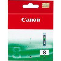 Canon CLI-8G green ink cartridge in red and white packaging with green gradient design and Canon logo.