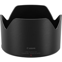Black Canon ES-83 lens hood with petal-shaped design and textured interior surface.