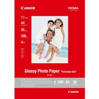 Canon GP-501 Glossy Photo Paper A4, 20 sheets, red packaging with family photo, white text detailing specs.