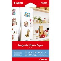 Canon MG-101 Magnetic Photo Paper, 4x6", 5 sheets, red packaging with fridge photo displaying magnets.