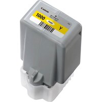 Gray Canon PFI-1000Y Yellow Ink Cartridge with yellow label and barcode on top.
