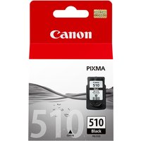 Canon PG-510BK black ink cartridge in red and white packaging with Canon logo and image of cartridge.