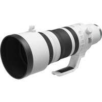 White Canon RF 100-300mm F2.8 L IS USM telephoto zoom lens with black grip and tripod mount.