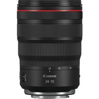 Black Canon RF 24-70mm F2.8L IS USM lens with red ring and zoom markings