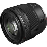 Black Canon RF 45mm F1.2 STM full-frame lens with textured focus ring and red accent.