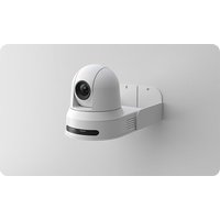 Black and white Cisco Webex PTZ 4K camera with dome shape, wall mount, and lens centered in a sleek, modern design.