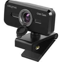 Black Creative Labs webcam, 1080P, 2 MP, USB 2.0, with lens cover and adjustable stand.