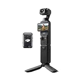 Black DJI Osmo Pocket 3 Creator Combo, compact vlogging camera with screen, 3-axis gimbal, and detachable mic.