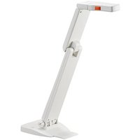 White Elmo OX-1 document camera with adjustable arm and rectangular head, USB 2.0 connectivity, sleek modern design.