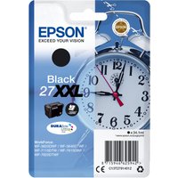 Epson 27XXL black ink cartridge in blue packaging with clock image and product details.