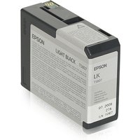 Epson light black ink cartridge, model C13T580700, rectangular shape, gray with black and white labeling, 80ml capacity.