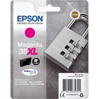 Epson Padlock Singlepack Magenta 35XL DURABrite Ultra Ink with silver padlock design on packaging.