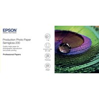 Epson Photo Paper Semigloss 200, white semi-gloss, with peacock feather design and product details on the packaging.