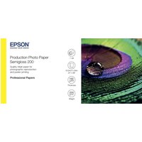 Epson Semigloss 200 photo paper, white semi-gloss finish, with vibrant peacock feather image on packaging.