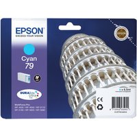 Epson Tower of Pisa Cyan 79 ink cartridge with DURABrite Ultra logo, blue packaging featuring the Leaning Tower of Pisa.