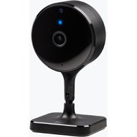 Black Eve Cam Turret IP security camera with round lens, LED indicator, and sleek stand for desk or wall mounting.
