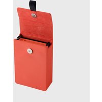 Orange Fujifilm equipment case with snap closure, open lid, and black interior lining.
