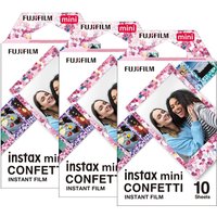 Fujifilm Instax Mini Confetti Instant Photo Film, pack of 30, colorful confetti border design on packaging.