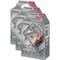 Fujifilm Instax Mini Stone Grey Deco Photo Film pack of 30, featuring grey packaging with a photo of a red car.