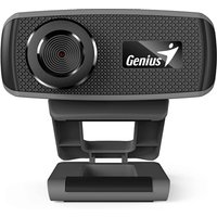 Black Genius FaceCam 1000X webcam with textured front, 1 MP lens, and 1280 x 720 resolution.