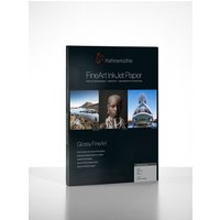 Hahnemühle Photo Rag Baryta A3 paper pack with glossy finish, featuring three sample images on the black cover.