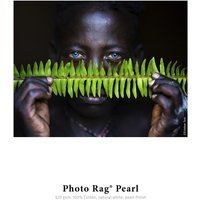 Hahnemühle Photo Rag Pearl Natural paper, white, featuring a vivid photo of a person holding a green fern.