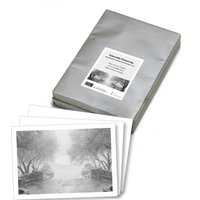 Hahnemühle Platinum Rag Art paper pack with five white sheets, textured surface, and detailed label on silver packaging.