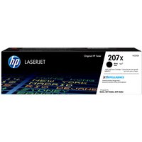 Black HP 207X LaserJet toner cartridge box with blue HP logo and white label detailing high yield capacity.