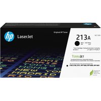 HP 213A black toner cartridge box with colorful text and HP logo on black background.