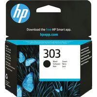HP 303 Black Original Ink Cartridge in black packaging with blue butterflies and HP logo.