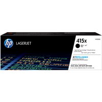 Black HP 415X LaserJet toner cartridge box with blue HP logo and white label detailing high yield capacity.