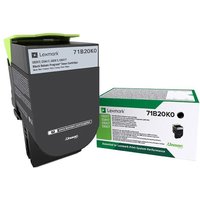 Black Lexmark 71B20K0 toner cartridge with green accents, next to matching branded box.