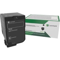 Black Lexmark 73B20K0 toner cartridge with green and white packaging, featuring Lexmark branding and product details.