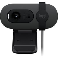 Graphite Logitech Brio 105 webcam, 2 MP, 1920x1080 pixels, USB, oval shape with lens and microphone on front.