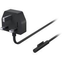 Black Microsoft Surface power adapter with UK plug and magnetic connector cable.