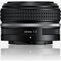 Black Nikon NIKKOR Z 40mm f/2 SE SLR lens with textured focus ring and silver accent near the mount.