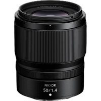 Black Nikon NIKKOR Z lens with ribbed focus ring and 50mm f/1.4 aperture marking on the front.