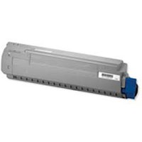 Gray OKI 44992402 toner cartridge with blue end cap and label, original black toner for printers.