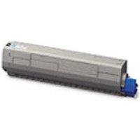 Gray OKI 45862815 toner cartridge with magenta label and blue cap, rectangular shape.