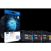 Brother LC1280XL Ink Cartridge Multipack with cyan, magenta, yellow cartridges and blue packaging featuring a globe design.