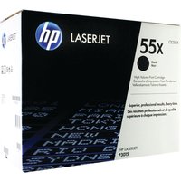 HP 55X black toner cartridge box with blue HP logo and bold black text on a white background.