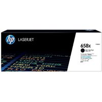 HP 658X cyan toner cartridge box with blue HP logo, black and white design, and product details on front.