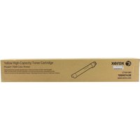 Yellow Xerox 106R01438 toner cartridge in rectangular brown box with product details and logo.