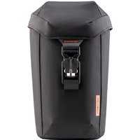 Black PGYTECH camera lens case, polyester and polyurethane, with a secure buckle closure and sleek, angular design.