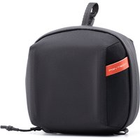 Black PGYTECH camera lens case, square shape, polyester and polyurethane, with red logo tag and top loop handle.