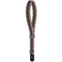 PGYTECH P-CB-586 camera wrist strap, braided design, black and brown pattern, adjustable loop, black attachment clip.