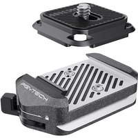 PGYTECH P-CG-188 camera mount set with black metal base and quick-release plate, featuring textured grip and alignment grooves.