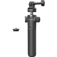 Black PGYTECH tripod for action cameras with three legs, adjustable mount, and textured grip handle.