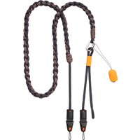 Braided black and brown PGYTECH camera neck strap with quick-release clips and orange accent.